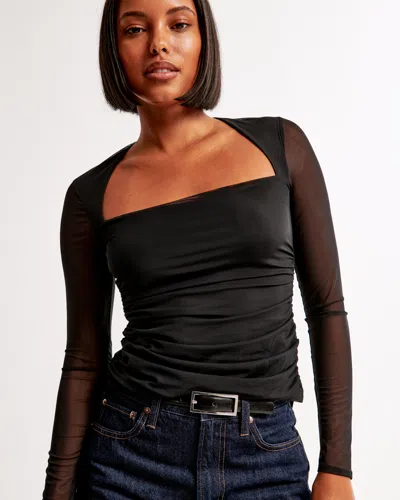 Abercrombie & Fitch The A&f Ava Long-sleeve Mesh Top In Black