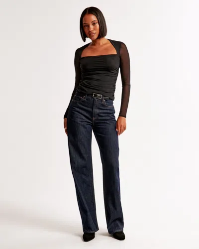 Abercrombie & Fitch The A&f Ava Long-sleeve Mesh Top In Black