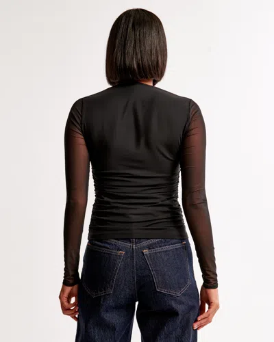 Abercrombie & Fitch The A&f Ava Long-sleeve Mesh Top In Black