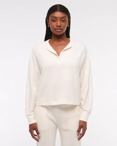 Abercrombie & Fitch Long-sleeve Cozy Lounge Knit Oversized Henley Top In White