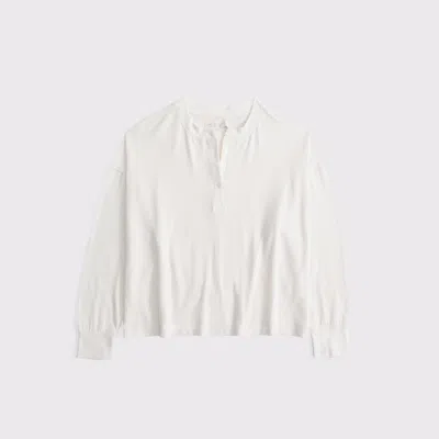 Abercrombie & Fitch Long-sleeve Cozy Lounge Knit Oversized Henley Top In White