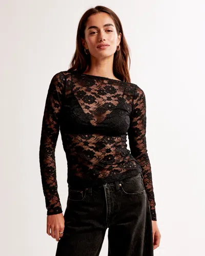 Abercrombie & Fitch Long-sleeve Lace Slash Top In Black