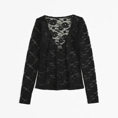 Abercrombie & Fitch Long-sleeve Lace Slash Top In Black
