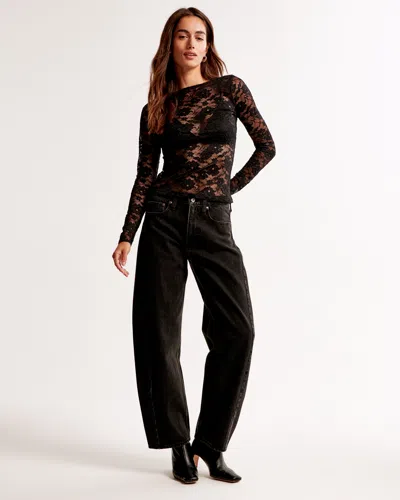 Abercrombie & Fitch Long-sleeve Lace Slash Top In Black