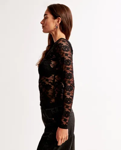 Abercrombie & Fitch Long-sleeve Lace Slash Top In Black