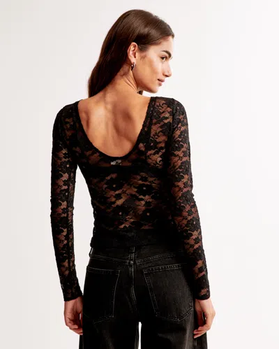 Abercrombie & Fitch Long-sleeve Lace Slash Top In Black