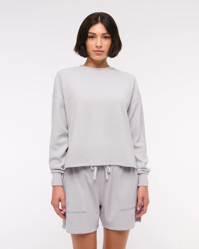 Abercrombie & Fitch Long-sleeve Oversized Lounge Waffle Tee In Gray