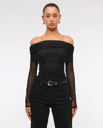 Abercrombie & Fitch Long-sleeve Mesh Foldover Bodysuit In Black