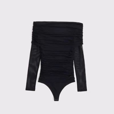 Abercrombie & Fitch Long-sleeve Mesh Foldover Bodysuit In Black