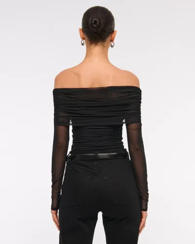 Abercrombie & Fitch Long-sleeve Mesh Foldover Bodysuit In Black