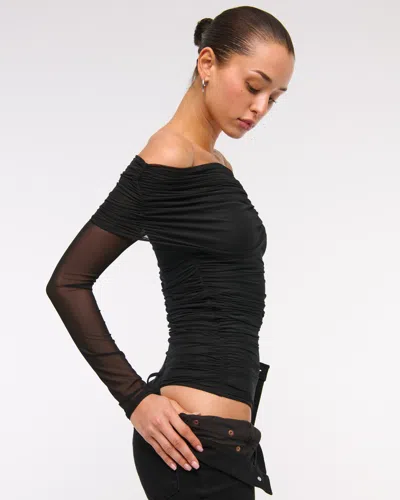 Abercrombie & Fitch Long-sleeve Mesh Foldover Bodysuit In Black