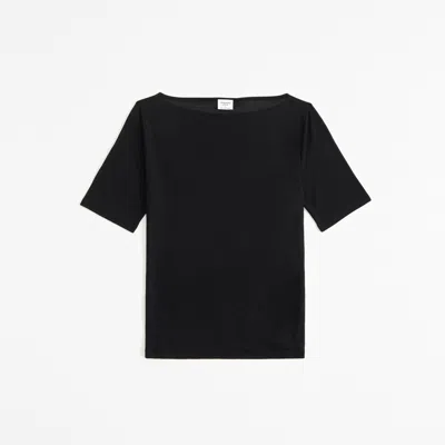 Abercrombie & Fitch Sheer Half-sleeve Slash Top In Black