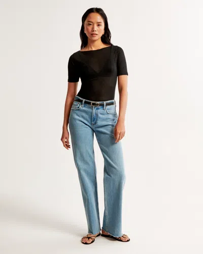 Abercrombie & Fitch Sheer Half-sleeve Slash Top In Black