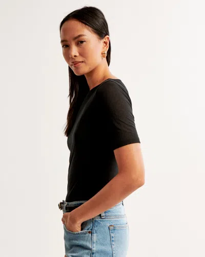 Abercrombie & Fitch Sheer Half-sleeve Slash Top In Black