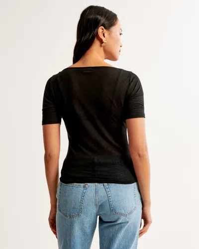 Abercrombie & Fitch Sheer Half-sleeve Slash Top In Black