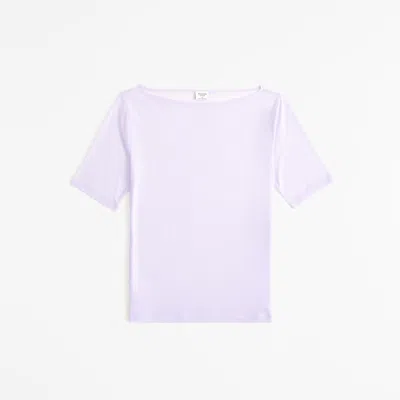 Abercrombie & Fitch Sheer Half-sleeve Slash Top In Purple