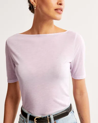 Abercrombie & Fitch Sheer Half-sleeve Slash Top In Purple