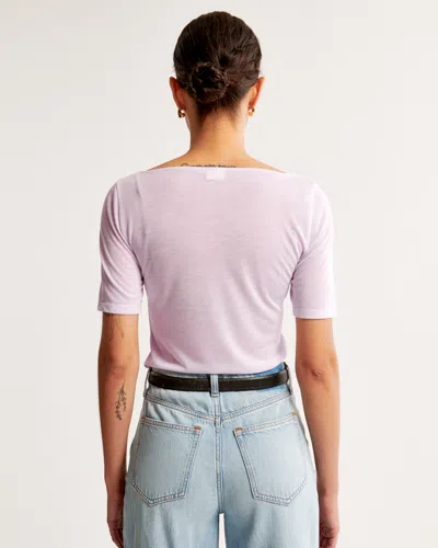 Abercrombie & Fitch Sheer Half-sleeve Slash Top In Purple