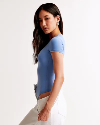 Abercrombie & Fitch Soft Matte Seamless Tee Bodysuit In Blue