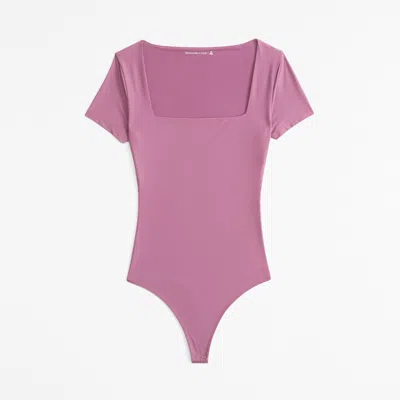 Abercrombie & Fitch Soft Matte Seamless Short-sleeve Squareneck Bodysuit In Pink