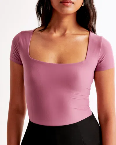 Abercrombie & Fitch Soft Matte Seamless Short-sleeve Squareneck Bodysuit In Pink