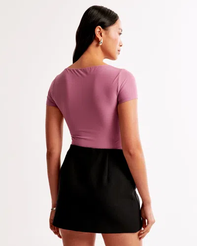 Abercrombie & Fitch Soft Matte Seamless Short-sleeve Squareneck Bodysuit In Pink