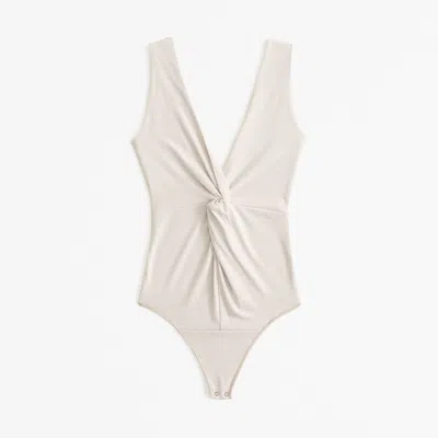 Abercrombie & Fitch Glossy Rib Plunge Twist Bodysuit In Gray
