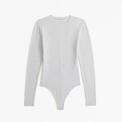 Abercrombie & Fitch Long-sleeve Cotton-blend Seamless Fabric Crew Bodysuit In Gray