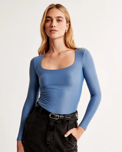 Abercrombie & Fitch Soft Matte Seamless Long-sleeve Tuckable Squareneck Top In Blue