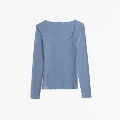 Abercrombie & Fitch Soft Matte Seamless Long-sleeve Tuckable Squareneck Top In Blue