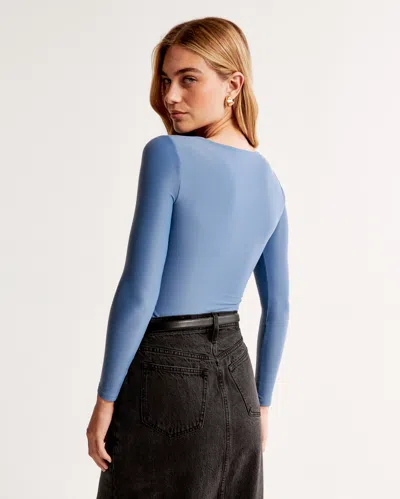 Abercrombie & Fitch Soft Matte Seamless Long-sleeve Tuckable Squareneck Top In Blue