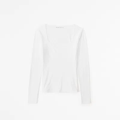 Abercrombie & Fitch Soft Matte Seamless Long-sleeve Tuckable Squareneck Top In White