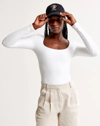 Abercrombie & Fitch Soft Matte Seamless Long-sleeve Tuckable Squareneck Top In White