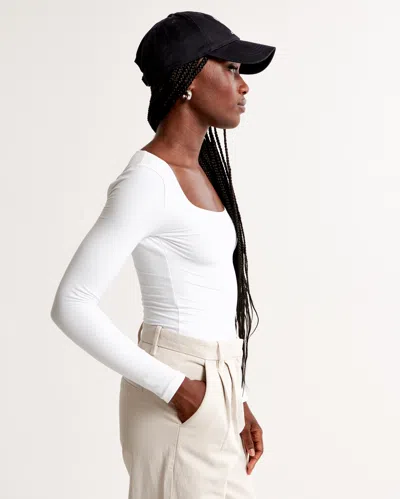 Abercrombie & Fitch Soft Matte Seamless Long-sleeve Tuckable Squareneck Top In White