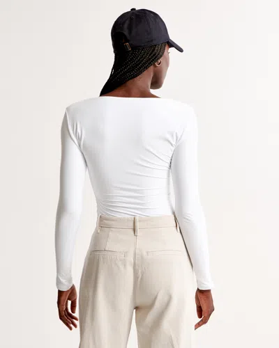 Abercrombie & Fitch Soft Matte Seamless Long-sleeve Tuckable Squareneck Top In White