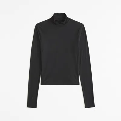 Abercrombie & Fitch Soft Matte Seamless Long-sleeve Cropped Mockneck Top In Black