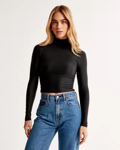 Abercrombie & Fitch Soft Matte Seamless Long-sleeve Cropped Mockneck Top In Black