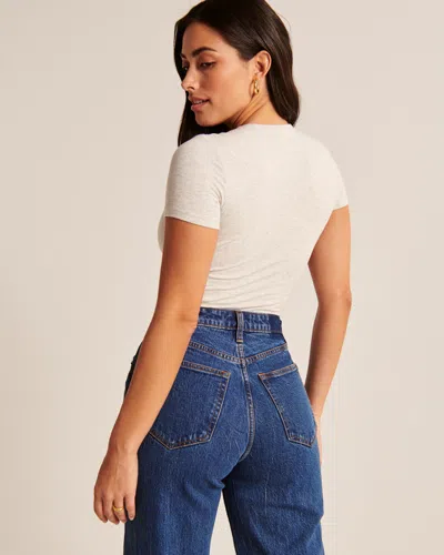 Abercrombie & Fitch Short-sleeve Cotton-blend Seamless Fabric Crew Bodysuit In Neutral