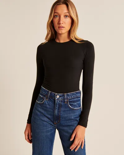 Abercrombie & Fitch Long-sleeve Cotton-blend Seamless Fabric Crew Bodysuit In White