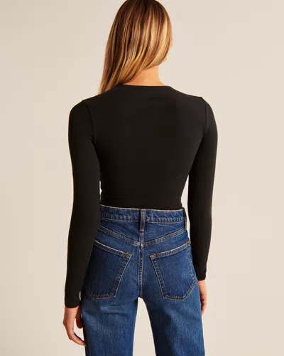 Abercrombie & Fitch Long-sleeve Cotton-blend Seamless Fabric Crew Bodysuit In White