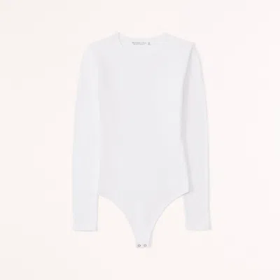 Abercrombie & Fitch Long-sleeve Cotton-blend Seamless Fabric Crew Bodysuit In White