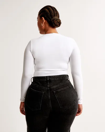 Abercrombie & Fitch Long-sleeve Cotton-blend Seamless Fabric Crew Bodysuit In White