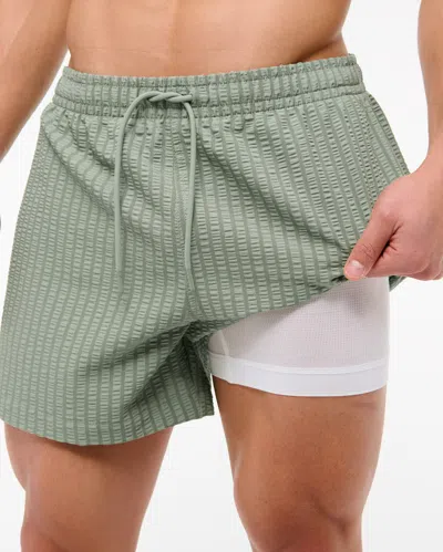 Abercrombie & Fitch Pull-on Wide Seersucker Swim Trunk In Blue