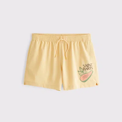 Abercrombie & Fitch Pull-on Embroidered Swim Trunk In Yellow