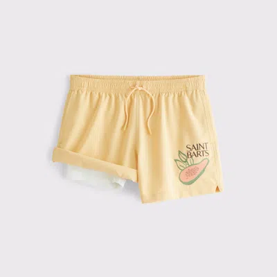 Abercrombie & Fitch Pull-on Embroidered Swim Trunk In Yellow