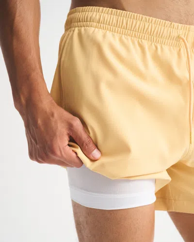 Abercrombie & Fitch Pull-on Embroidered Swim Trunk In Yellow