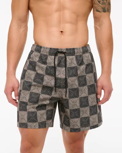 Abercrombie & Fitch Pull-on Seersucker Swim Trunk In Black
