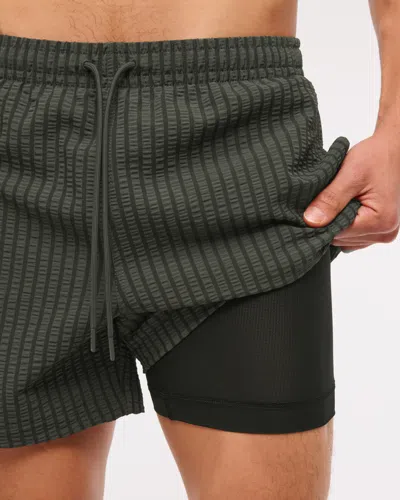 Abercrombie & Fitch Pull-on Wide Seersucker Swim Trunk In Green