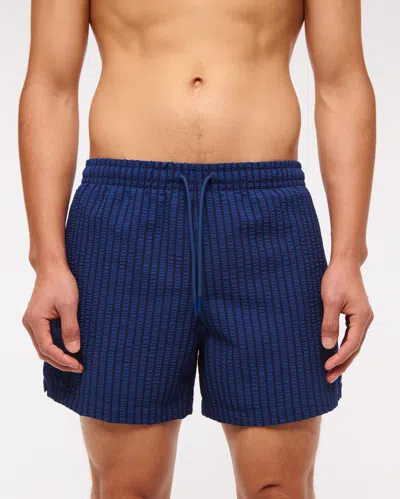 Abercrombie & Fitch Pull-on Wide Seersucker Swim Trunk In Blue
