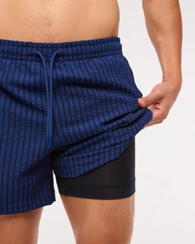 Abercrombie & Fitch Pull-on Wide Seersucker Swim Trunk In Blue